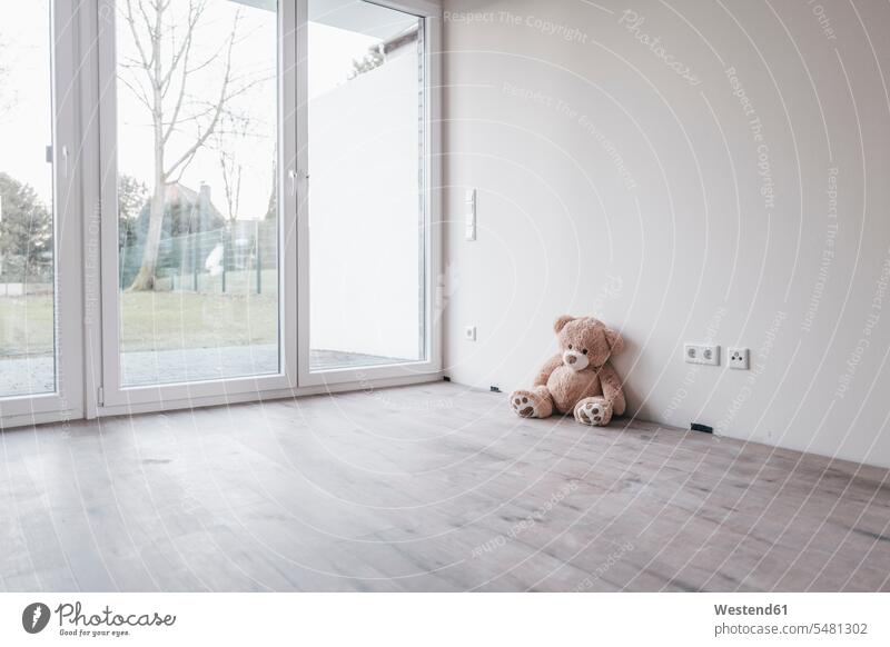 Teddybär im leeren Raum Familienplanung Wohnung wohnen Wohnungen Eigentum Umzug umziehen Wohnen Kinderwunsch Stofftier Stofftiere Kuscheltier Kuscheltiere