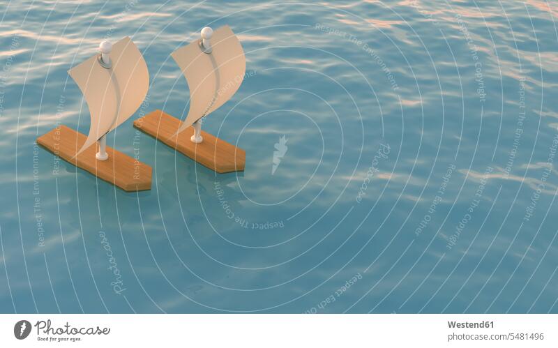 3D-Rendering, zwei Segelboote Mut Courage mutig Tapferkeit Gelassenheit Gleichmut abgeklärt gelassen Abgeklärtheit Liebe lieben Team Zusammengehörigkeit