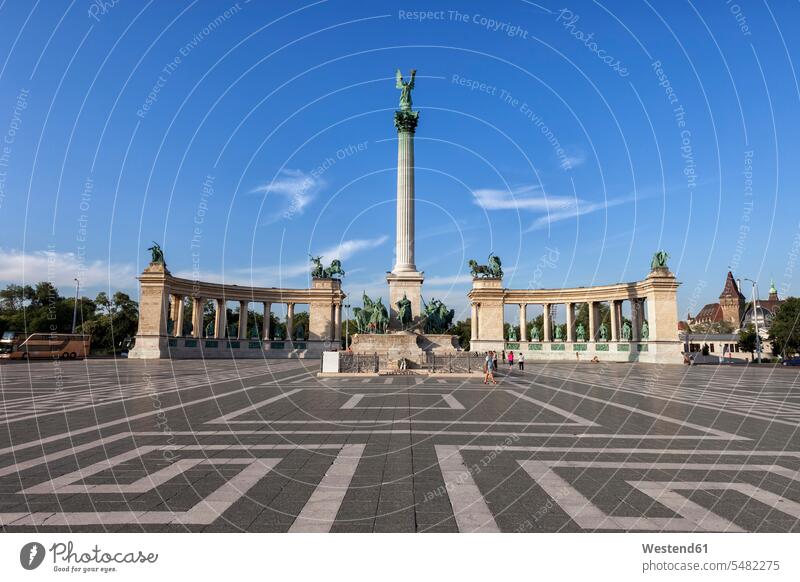 Ungarn, Budapest, Millenniumsdenkmal auf dem Heldenplatz Hauptstadt Hauptstaedte Hauptstädte Denkmal Monument Denkmäler Außenaufnahme draußen im Freien