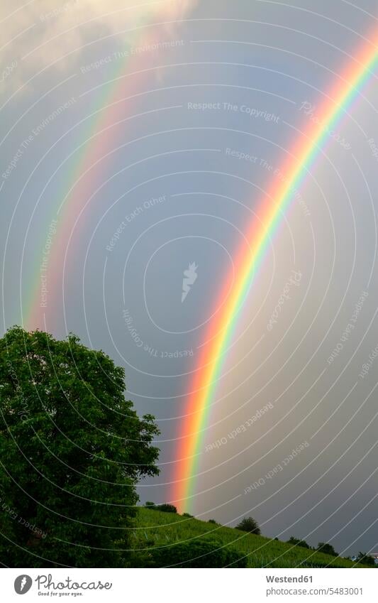 Doppelter Regenbogen Schönheit der Natur Schoenheit der Natur Deutschland zweifach paarweise duplex zweimal Tag am Tag Tageslichtaufnahme tagsueber