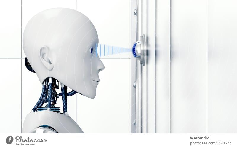 Roboter-Scan-Auge, 3D-Rendering Technik Techniken Technologie Zukunft weiß weißes weißer weiss Individualität Individuell Sicherheit Absicherung Fortschritt