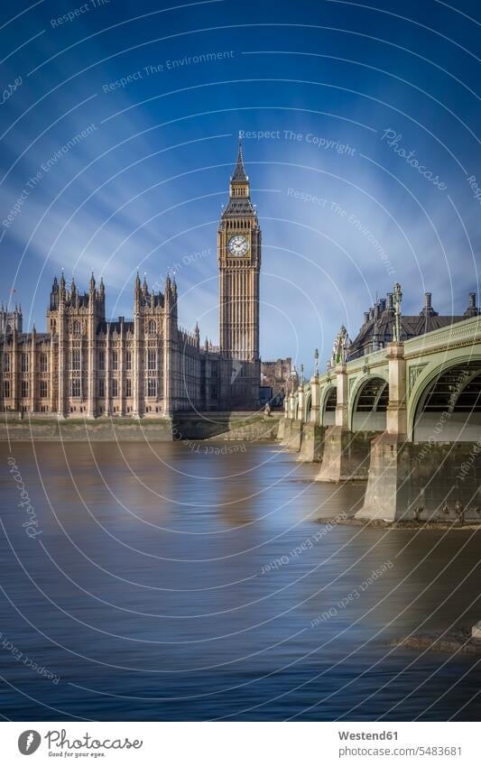 UK, London, Blick auf Big Ben, Westminster Bridge und Palace of Westminster reisen Travel verreisen Weg Reise Langzeitbelichtung Brücke Bruecken Brücken