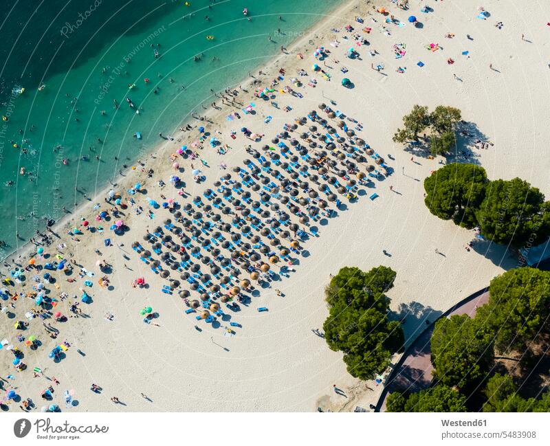 Spanien, Mallorca, Luftaufnahme des Strandes von Santa Ponca Badestrand Badestrände Badestraende Tag am Tag Tageslichtaufnahme tagsueber Tagesaufnahmen