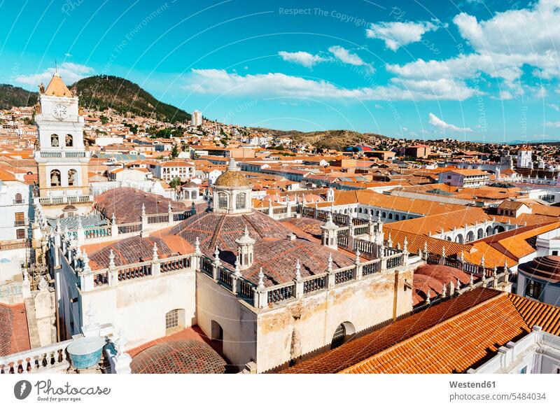 Bolivien, Sucre, Stadtbild mit Kathedrale Niemand Stadtansicht Kathedralen Erhöhte Ansicht Erhöhte Ansichten Reiseziel Reiseziele Urlaubsziel Tag am Tag