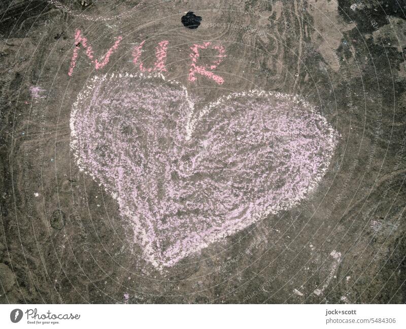 Nur ♥️ nur Herz (Symbol) Gefühle Liebesgruß Kreidezeichnung Straßenkunst negativ vs. positiv Wort Deutsch Liebesbekundung Liebeserklärung Symbole & Metaphern