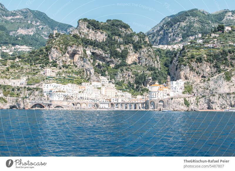 Amalfiküste - Positano am Tag Italien Küste Sommer Landschaft Natur Tourismus Ferien & Urlaub & Reisen Meer Wasser Häuser küsten Bäume Klippe Schönes Wetter