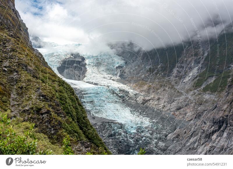 Schöner Sommertag am Franz-Josef-Gletscher, Neuseeland franz josef Eis Himmel Wolken Nationalpark Wildnis ruhig Rotationspunkt wandern Berge u. Gebirge Natur