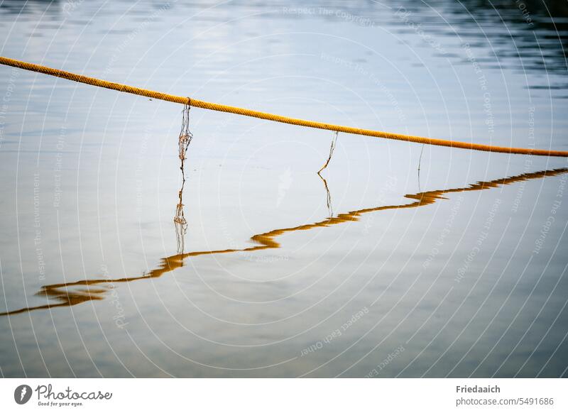 Wellen-Spiegelung eines gespannten Seils am See Wasser Wasseroberfläche Reflexion & Spiegelung Wasserspiegelung ruhig Menschenleer Natur Außenaufnahme friedlich