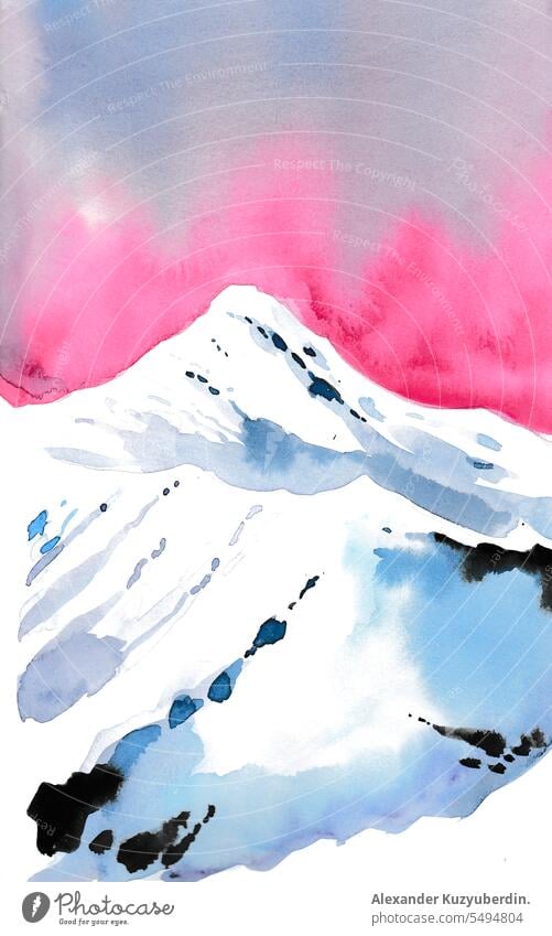 Aquarell-Berg Kunst Kunstwerk Hintergrund schön Cloud Zeichnung gezeichnet Hand Hügel Grafik u. Illustration Landschaft Berge u. Gebirge natürlich Natur