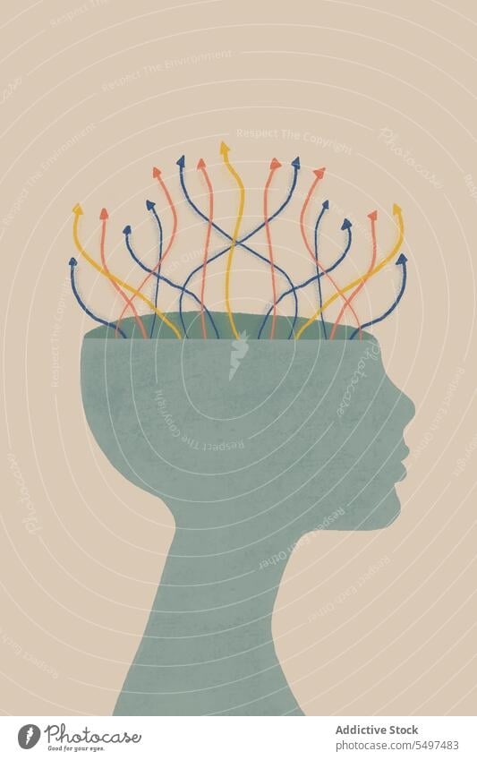 Konzept der psychischen Gesundheit Bewusstsein des Gehirns gegen graue Wand Geist Grafik u. Illustration graphisch klug mental System Hintergrund frisch Analyse