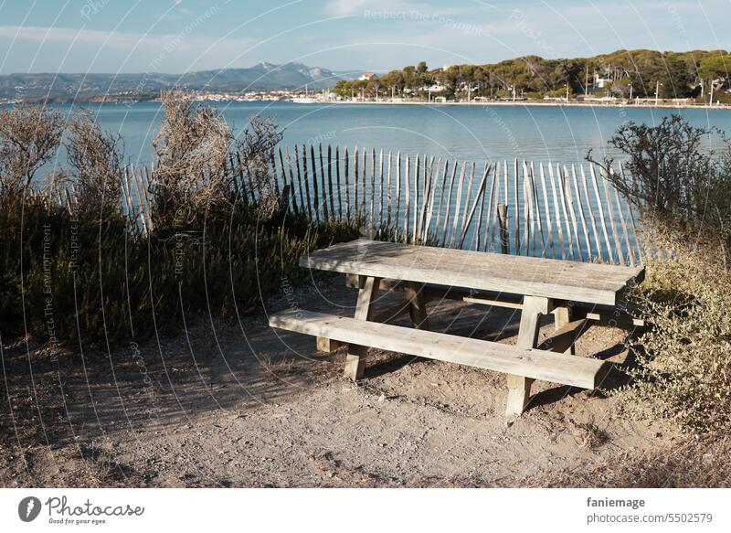 Ausblick von der Île du Gaou Six-Fours Provence Côte d'Azur Sommerurlaub Bank Picknick Aussicht Insel Meer Mittelmeer Idylle Südfrankreich