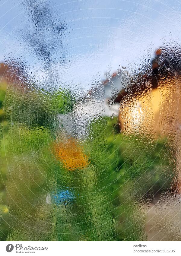 Morgentau | Fensterscheibe im Herbst Scheibe Glas Wasser Kondensat Tau Kälte kalt kühl Wassertropfen nass Wetter feucht Regentropfen Tropfen Unschärfe Licht