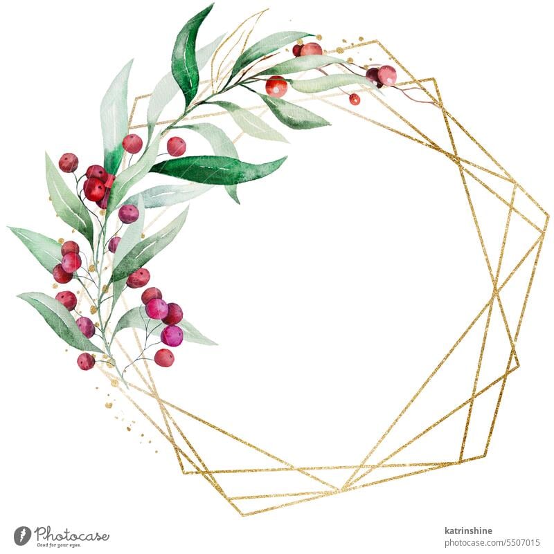 Weihnachten Rahmen mit Aquarell Zweige mit grünen Blättern und roten Beeren. Feiertage Design Illustration Dekoration & Verzierung Zeichnung Element