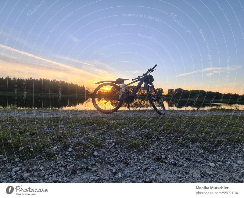 Radln in den Sonnenuntergang Fahrrad Fahrradfahren Verkehrsmittel Straße Außenaufnahme Wege & Pfade Menschenleer Farbfoto Tag Fahrradweg unterwegs