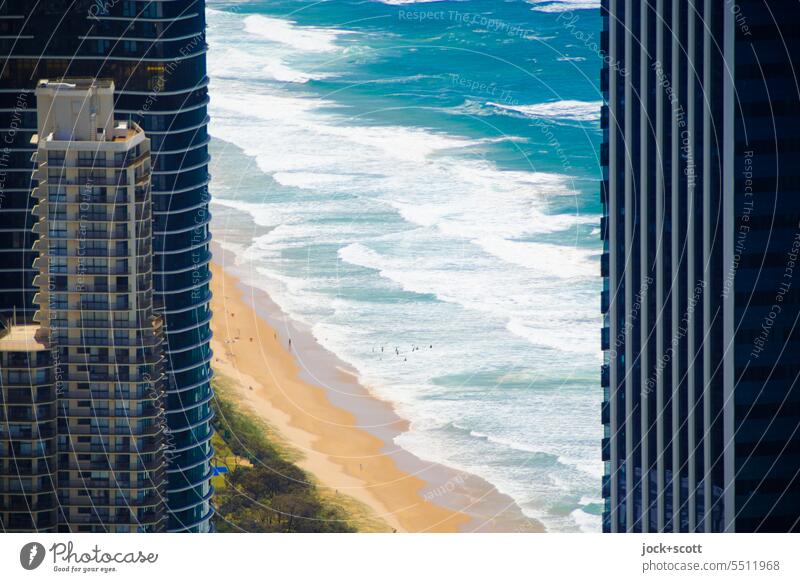 Meer zwischen Wolkenkratzer wolkenkratzer Pazifik Strand Vogelperspektive Panorama (Aussicht) Queensland Australien Gold Coast Surfers Paradise Hochhaus modern
