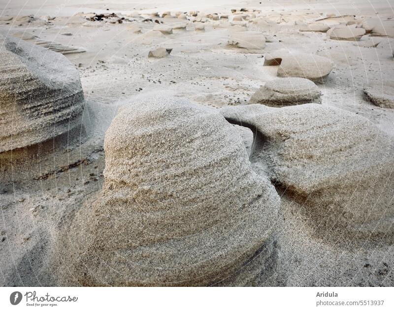 Sandskulpturen am Strand, geformt von Wind und Wellen Nordsee Skulptur Formen Meer Küste Natur Strukturen & Formen Ferien & Urlaub & Reisen Landschaft Gezeiten