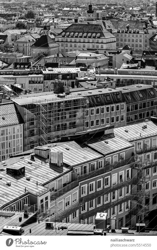 München von oben Stadt Stadtzentrum stadtbild Stadtleben Stadt von oben Stadtbild Architektur Gebäude Großstadt schwarz auf weiß Fotos Fotografie