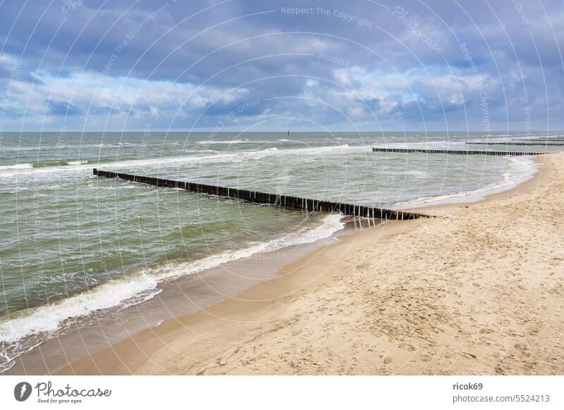 Buhnen an der Küste der Ostsee in der Nähe von Graal Müritz Strand Ostseeküste Meer Mecklenburg-Vorpommern Natur Landschaft Wellen Wasser Himmel Wolken Idylle