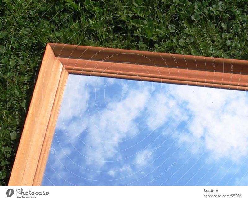 Wiesenspiegel Spiegel Wolken Gras grün braun Rahmen blau