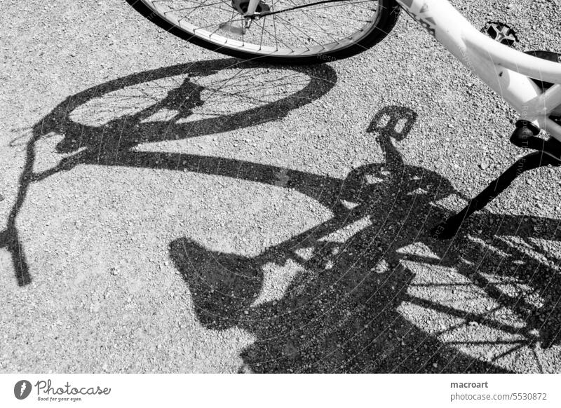 Schatten eines Fahrrads in der Sonne im Detail schatten schattenbild fahrrad silhouette schwarzweiß schwarz weiß sattel lenkrad lenker detailaufnahme