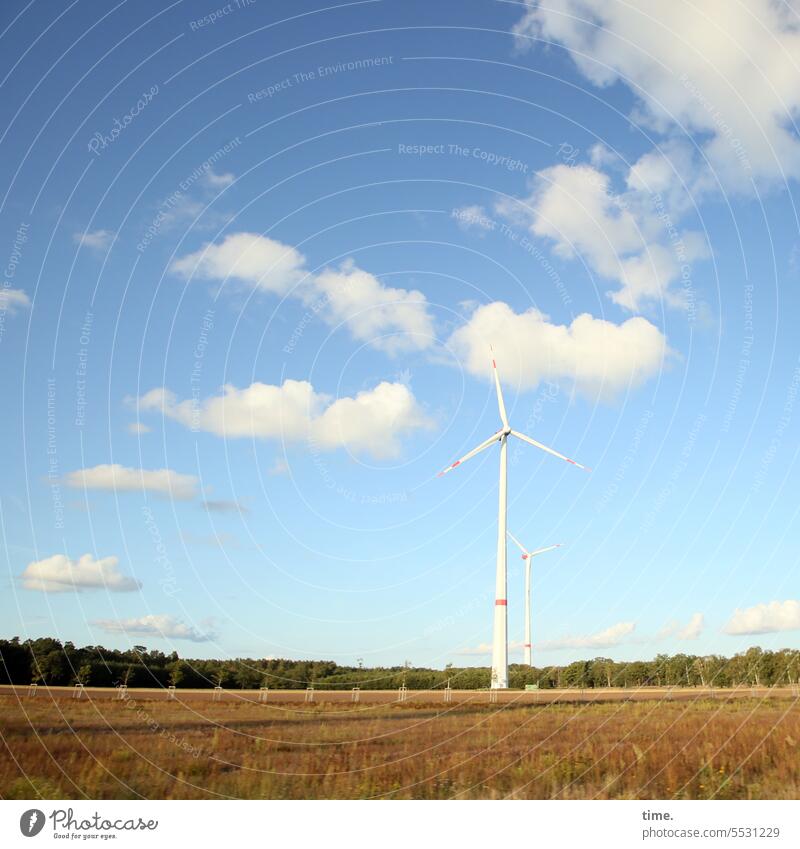 Lost Land Love III - Windräder by the way Wiese Windrad Landschaft Himmel Horizont Wolken schönes Wetter Umwelt Technologie Umwelttechnologie Energiewirtschaft