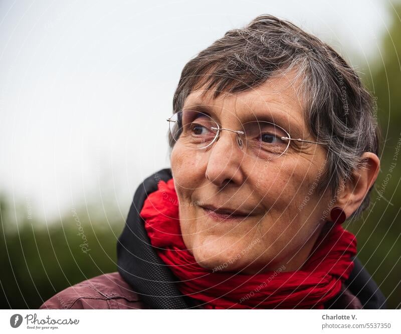 Weites Land | Blick nach vorne | Frau mit Brille blickt optimistisch in die Ferne Mensch Person 1 Mensch 1 Person Frauengesicht Frauenporträt Frauenportrait