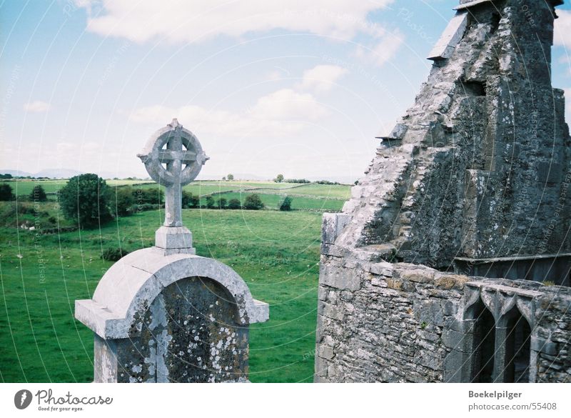Irland Ruine Gebäude grün Wiese Baum Wolken Republik Irland Natur Rücken Landschaft Himmel Burg oder Schloss