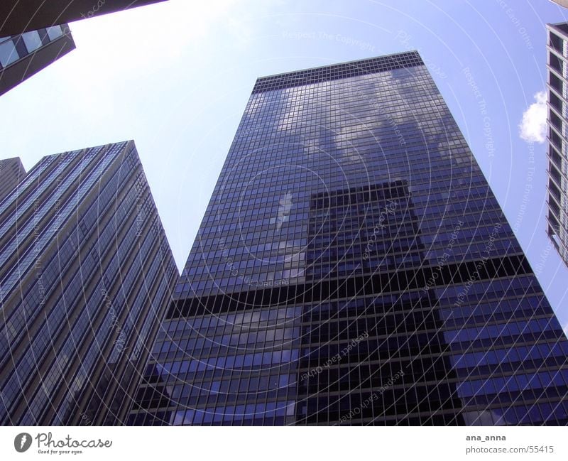 Himmel über New York Farbfoto Außenaufnahme Menschenleer Tag Reflexion & Spiegelung Sonnenlicht Haus Luft Wolken Stadt Hauptstadt Stadtzentrum Skyline Hochhaus