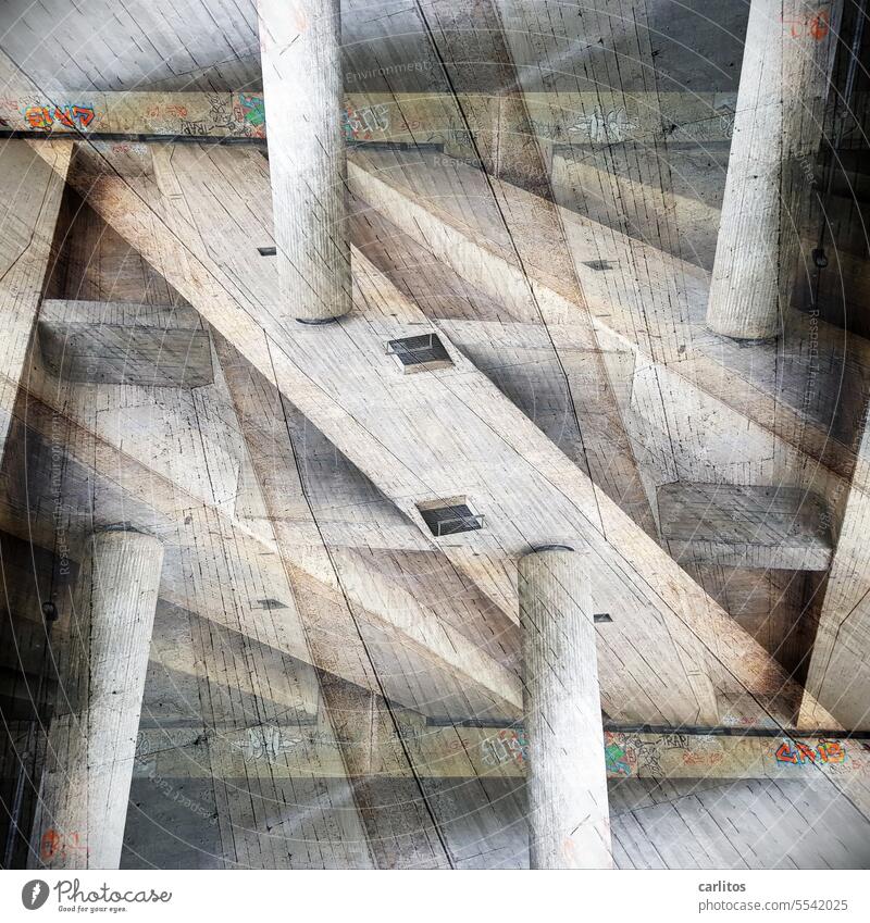 1500 | Wenn M.C. Escher Brücken bauen würde Doppelbelichtung Beton Struktur Linien Experiment Architektur abstrakt Strukturen & Formen modern Surrealismus