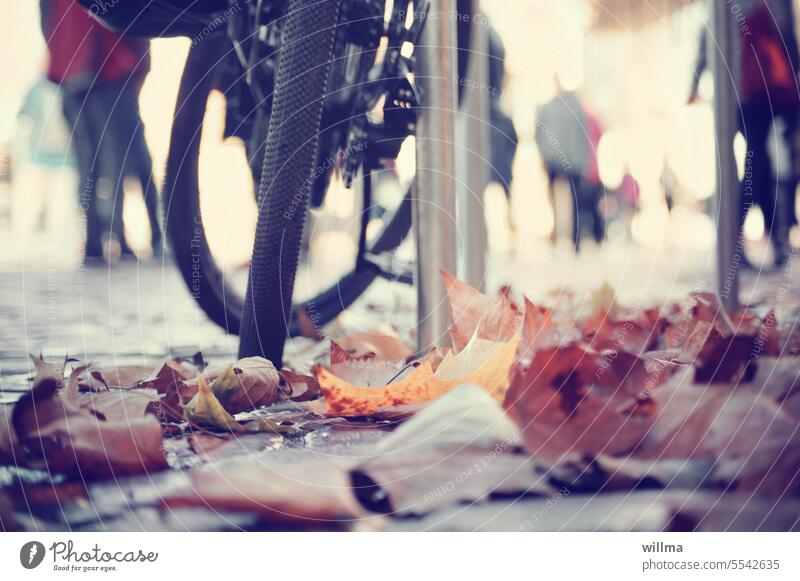 Herbst in der Stadt Herbstblätter Menschen Fahrrad urban Stadtleben Herbstimpression herbstlich Herbstlaub Herbststimmung Herbsttag Laub städtisch Fußgängerzone
