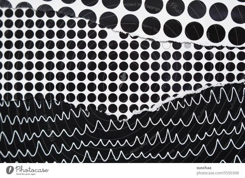 schwarze punkte und weisse linien Papier schwarz-weiss Punkte gepunktet Linien Wellenlinie gerissen unbunt Kontrast Design Hintergrund Dekoration & Verzierung