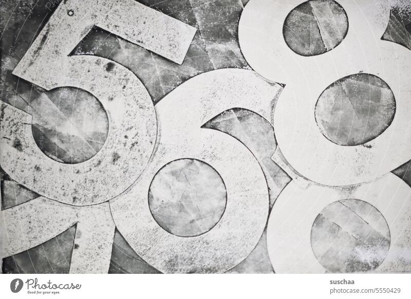 gelplattenabdruck mit zahlen Zahlen fünf sechs acht zählen Abdruck geliplate Kunst Druck Drucktechnik Ziffern & Zahlen farblos unbunt grunge Textur