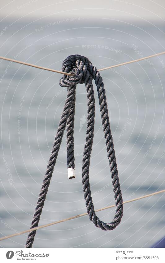 Fest verknotetes Seil / Schnur auf eienem Bootsdeck Seile Knoten fest gebunden festgebunden straff festgemacht angebunden gesichert Verbindungsseile Knäuel
