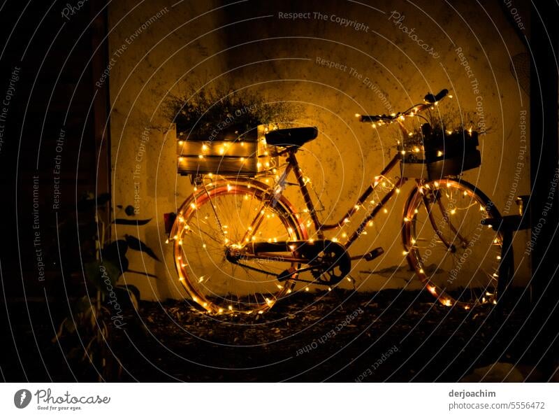Eine ganz vorbildliche Fahrrad  Beleuchtung bei Nachtfahrten. Außenaufnahme Rad Menschenleer Farbfoto umweltfreundlich Freizeit & Hobby nachhaltig sportlich
