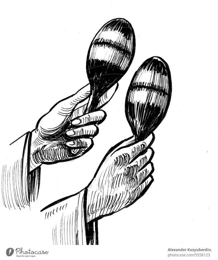 Hände spielen auf Maracas Kunst Bongo Brasilien Karikatur Feier Kultur Trommel Finger grau Beteiligung Grafik u. Illustration Instrument vereinzelt Latein