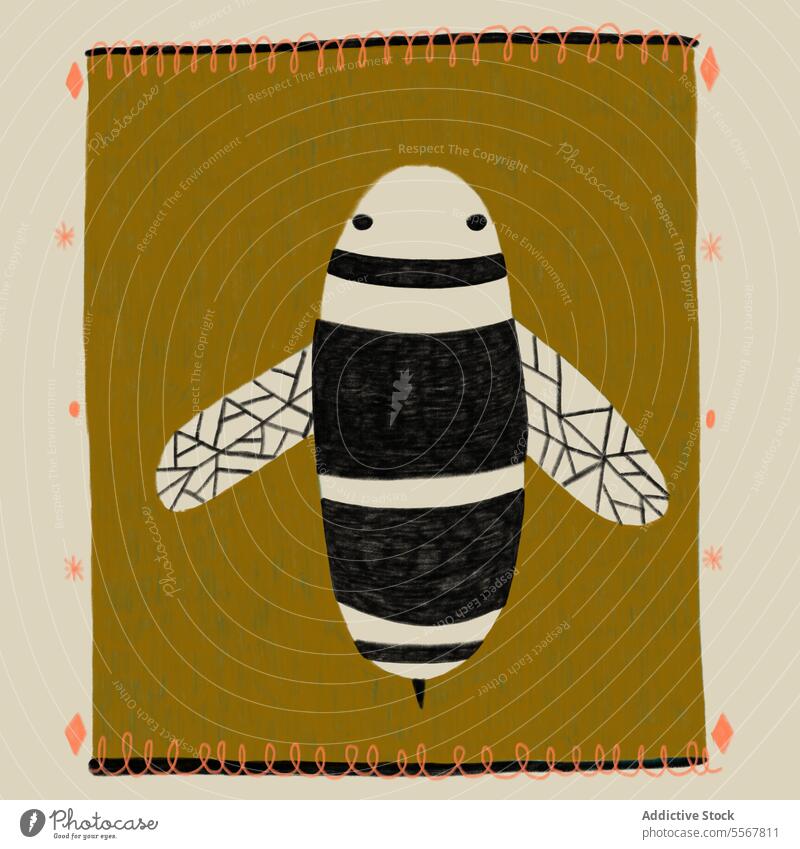 Illustration einer Honigbiene und abstrakte Motive übergangslos Design geometrisch Form schwarz Farbe Kunst Malerei Natur Russisch Kultur neo-primitiv Element