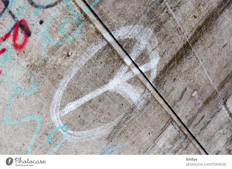 Friedenssymbol auf einer Betonwand Peace-Zeichen Graffiti Symbol Friedenswunsch Symbole & Metaphern Freiheit Krieg Hoffnung