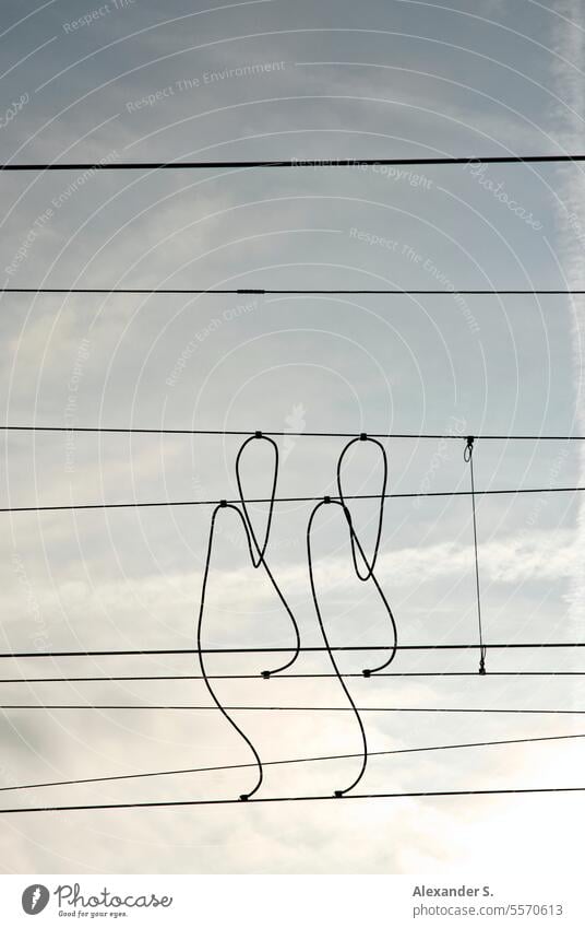 Leitungen vor Himmel Kabel Bahnleitungen Bahnstrecke Muster Linien Linien und Formen Strukturen & Formen abstrakt graphisch