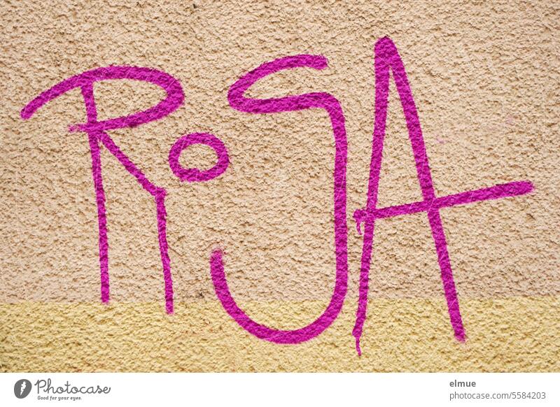 ROSA steht in pink / rosa an einer beigefarbenen Hauswand Farbe Graffiti Kunstschrift Straßenkunst Design Lifestyle Kreativität Jugendkultur Blog trashig