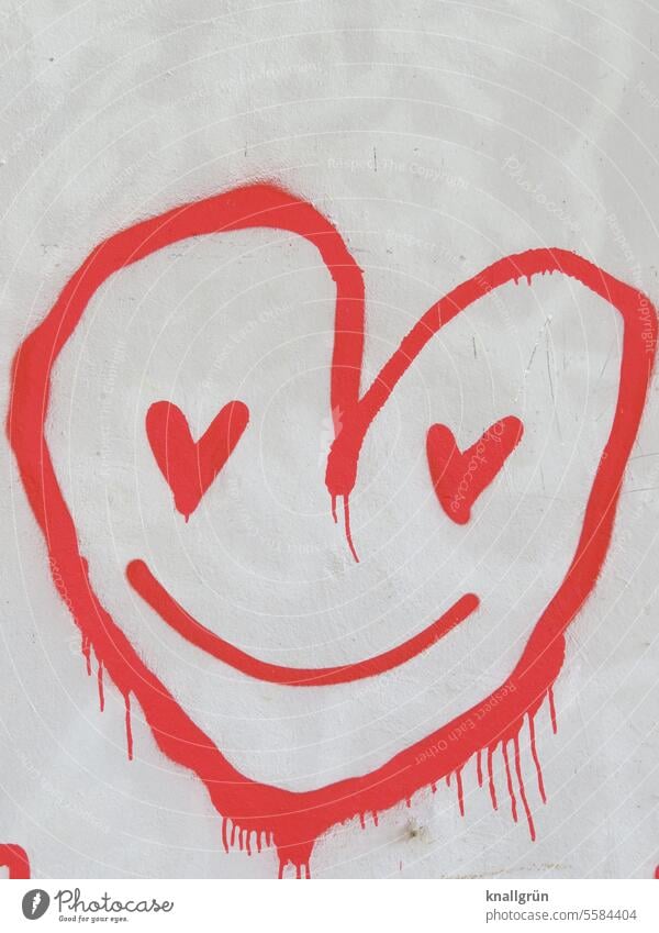Herzchenaugen Graffiti Verliebtheit Emoji Liebe lächeln Lächelndes Gesicht überglücklich Gefühle Romantik herzförmig verliebt Liebesgruß rot weiß freundlich