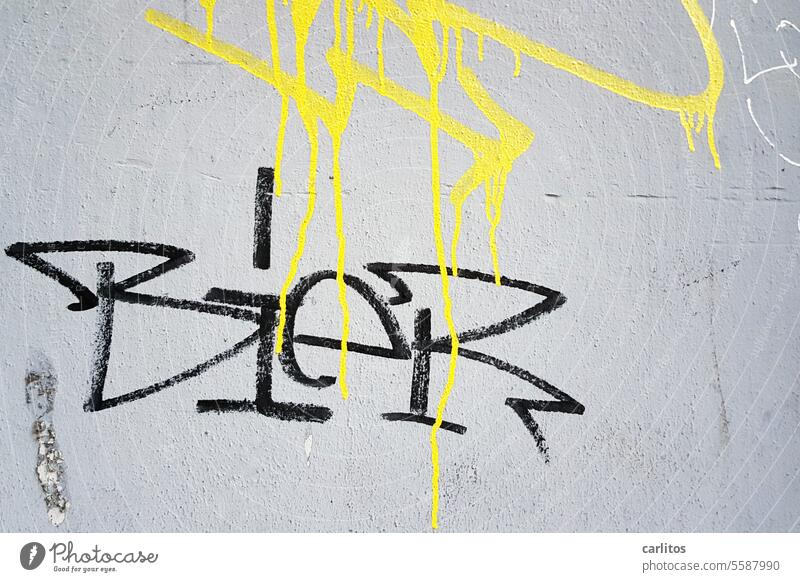 Es gibt kein Bier auf Hawaii .... Graffito Gelb Schwarz Wand Mauer Graffiti Schriftzeichen Schmiererei Jugendkultur Straßenkunst Fassade Wandmalereien Subkultur