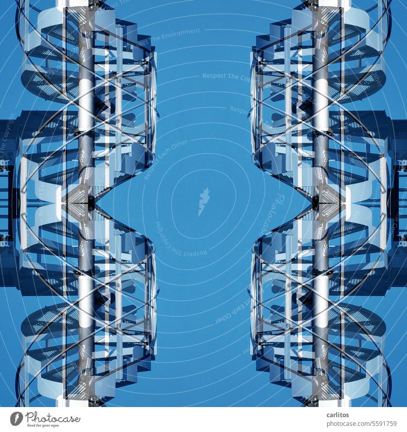 Doppelhelix | M C Escher DNA aus Stahl DNS Wendeltreppe Doppelbelichtung Schraube gedreht schraubenförmig Geländer Handlauf Treppe Architektur Treppengeländer