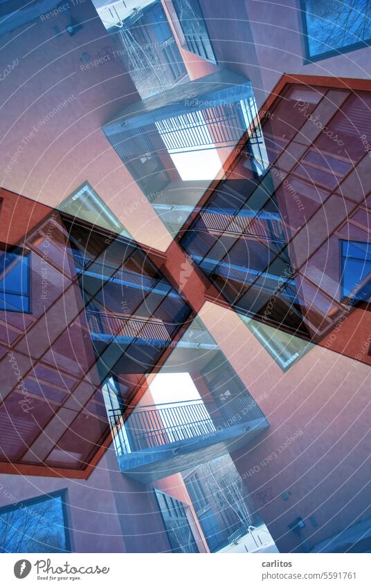 Dekonstruktivismus | Der Architekt hatte den Plan falsch gefaltet Doppelbelichtung Experiment Verwirrung Architektur abstrakt Surrealismus Fassade