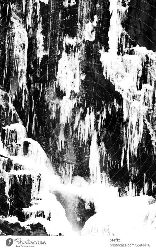 Wasserfall Gufufoss mit Eis und Frost auf Island isländisch gefrorenes Wasser eisige Kälte Eisformation Seydisfjördur Seyðisfjörður Seydisfjordur