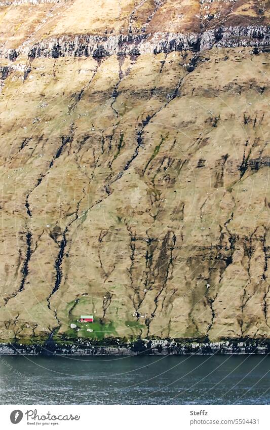 ein kleines Häuschen auf Färöer Färöer-Inseln Färöer Inseln atlantisch Nordatlantik Atlantik Färöerinseln Schafsinseln Haus steil basaltisch Atlantikinsel