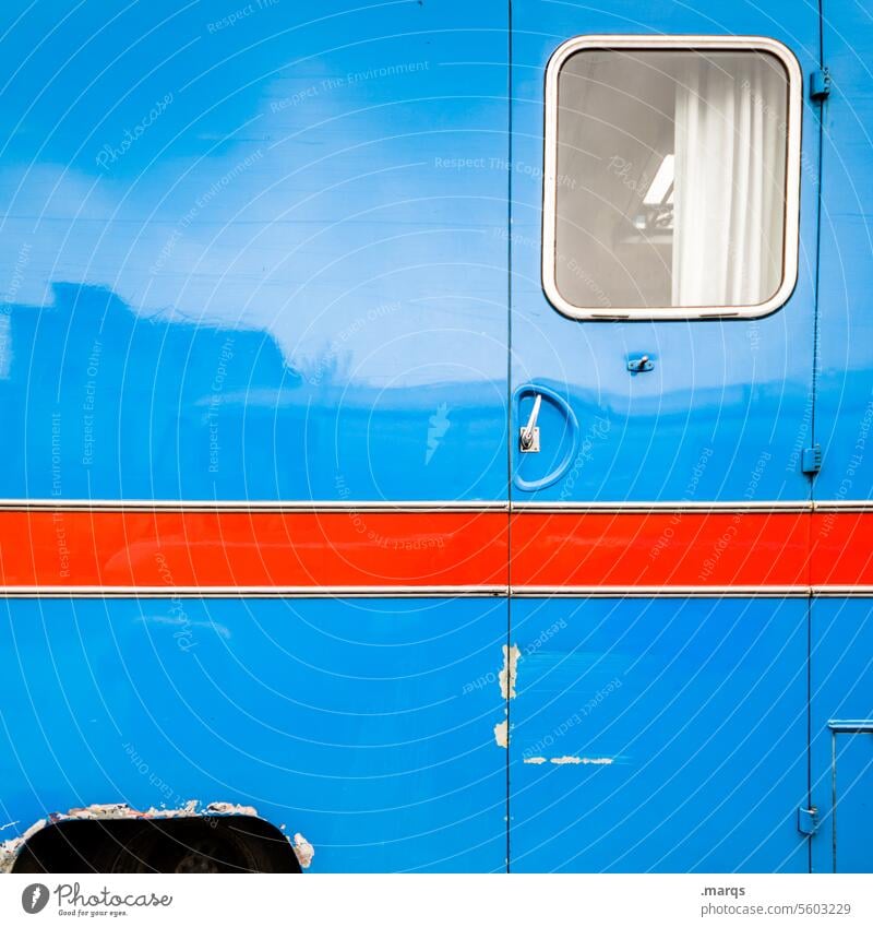 Camper Ferien & Urlaub & Reisen Linie Wohnmobil Fenster Farbe Wohnwagen Freizeit & Hobby Mobilität Camping Abenteuer Muster blau Ausflug Tourismus Metall