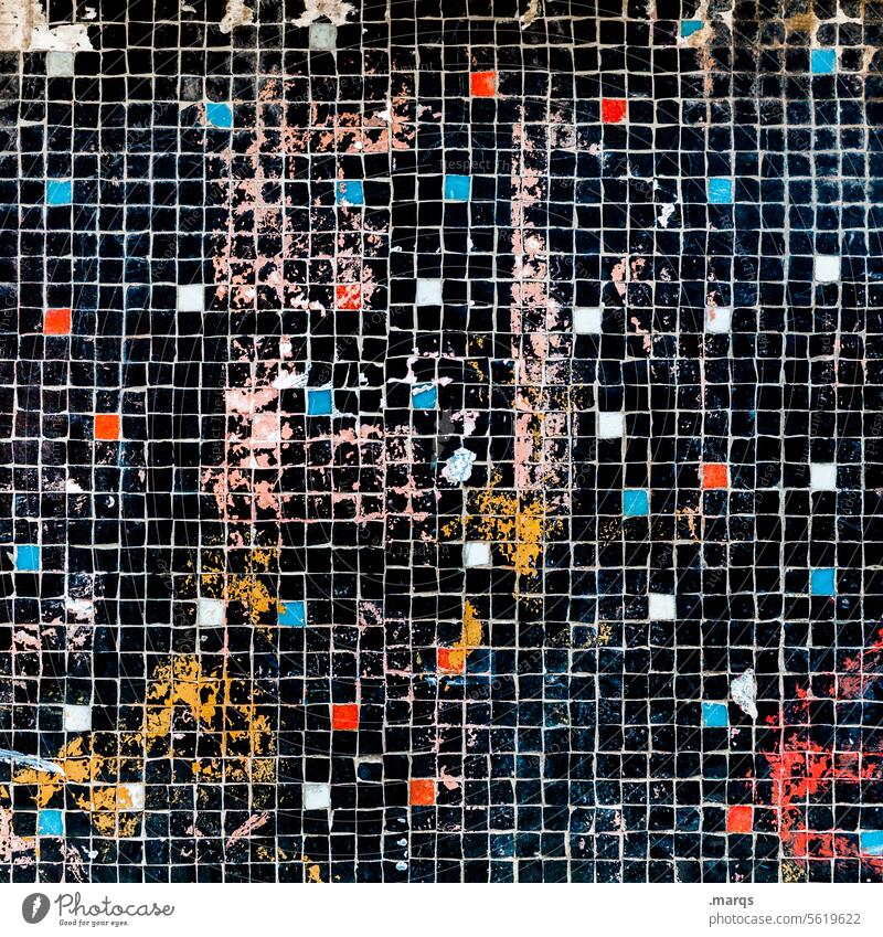 Kacheln Strukturen & Formen Muster Hintergrundbild Wandel & Veränderung Verfall Farbe weiß schwarz rot blau kaputt außergewöhnlich alt Mosaik Fliesen u. Kacheln