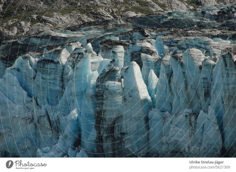 Alaska | Glacier Bay | Formationen aus blauem Gletschereis Eisformationen Eisberg Eisbrocken schmelzend wild Klimawandel Wildnis kalt Frost Wasser Abbruch