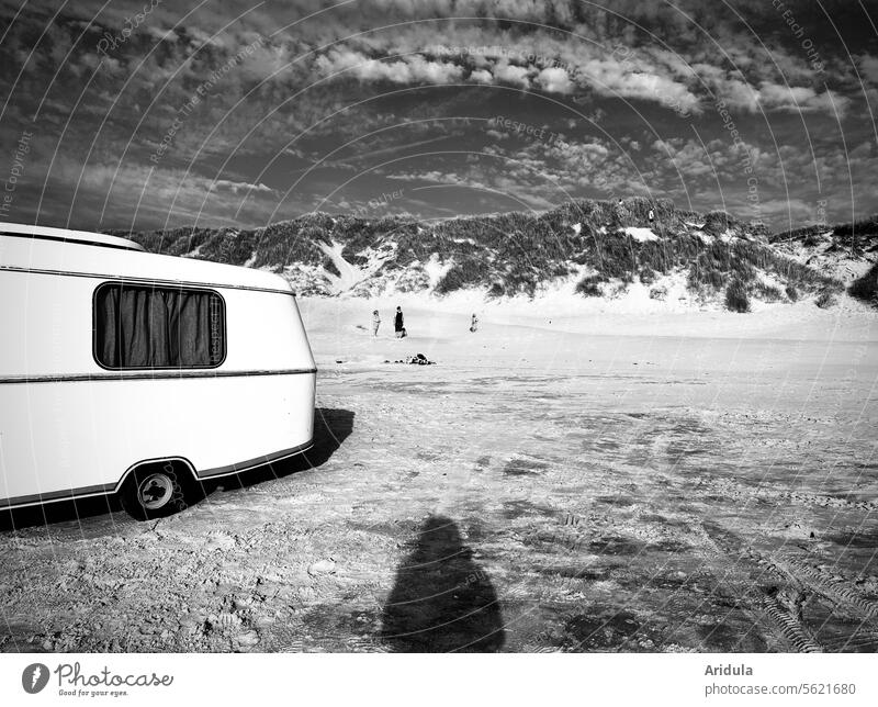 Strand-Camping-Nostalgie + Fotografin Nordsee Dünen Dünengras Wohnwagen nostalgisch Sand Küste Ferien & Urlaub & Reisen Natur Landschaft Dänemark Erholung