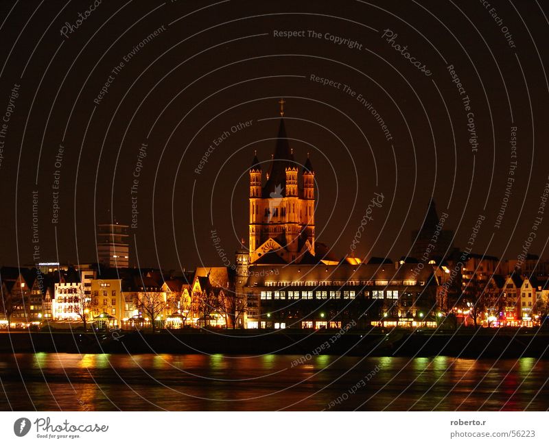 Rhein Ufer Nacht Licht Köln reihn
